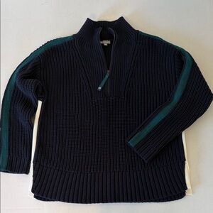 Talbots Women Med Pullover Sweater Blue Half-Zip Closure Thick Chucky Knit Warm